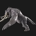 Grey Fantasy Monster With Large Tusks Sharp Teeth Open Mouth And Outstretched Arms