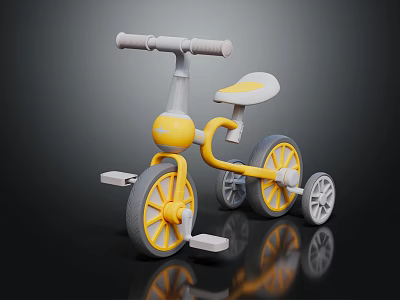 Yellow And Gray Children's Tricycle With Three Wheels Seat And Handlebar 3d model