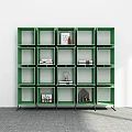 Modern Green Shelving Unit With Multiple Grid Compartments And Decorative Items 3d model