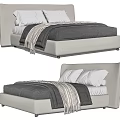 Modern Double Bed Design With White Headboard And Gray Bedding Minimalist Interior 3d model