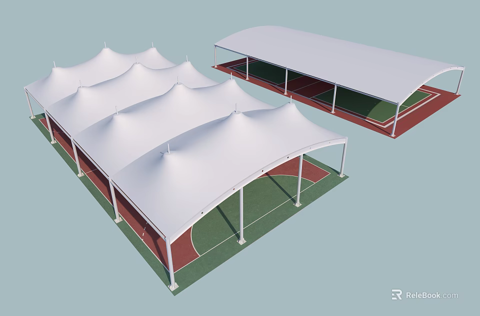 White Sunshade Canopies With Support Poles For Outdoor Sports Area Design 3d model 