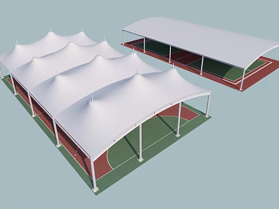White Sunshade Canopies With Support Poles For Outdoor Sports Area Design 3d model