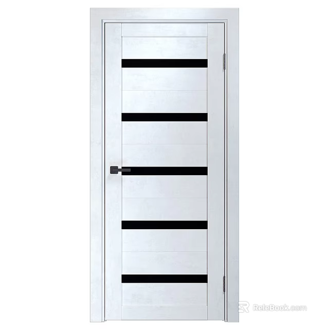White Modern Swing Door With Black Horizontal Stripes And Handle Design 3d model 