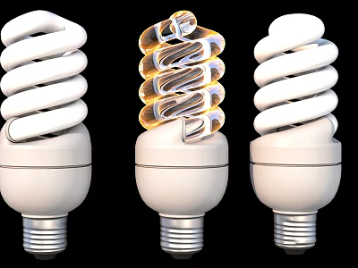 Three Spiral CFL Light Bulbs With Illuminated Center And Energy Saving Feature 3d model