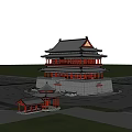 Traditional Chinese Architecture With Multiple Stories Red Structure Gray Brick Wall And Overhanging Eaves