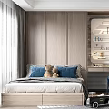 Modern Tatami Bedroom Interior Design With Wooden Walls Desk Chair And Round Rug