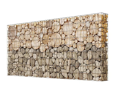 Natural Wooden And Stone Partition With Wire Mesh Frame For Interior Decor 3d model