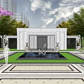 Modern Garden Landscape with Water Pool Reflection Columns and Lush Greenery 3d model