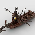 Building Blocks Pirate Ship Model With Wooden Style Oars Flag And Minifigure