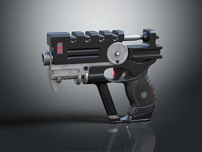 Futuristic Sci Fi Weapon Pistol With Black Silver Finish And Mechanical Details 3d model