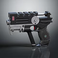 Futuristic Sci Fi Weapon Pistol With Black Silver Finish And Mechanical Details