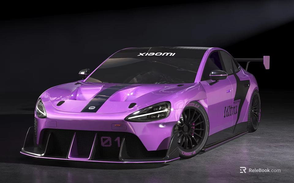 Purple Xiaomi Race Car With Kartoffel Livery 01 And Aerodynamic Stripes 3d model 