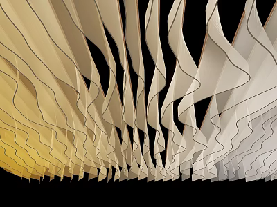 Modern Ceiling Design With Wavy Curved Panels In Gradient Yellow Beige And White Tones 3d model