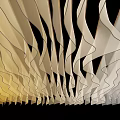 Modern Ceiling Design With Wavy Curved Panels In Gradient Yellow Beige And White Tones