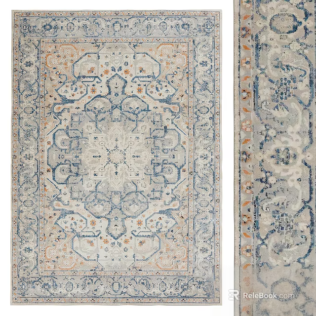 Square Rug With Traditional Pattern Blue Beige Orange Colors For Living Room Decor 3d model 