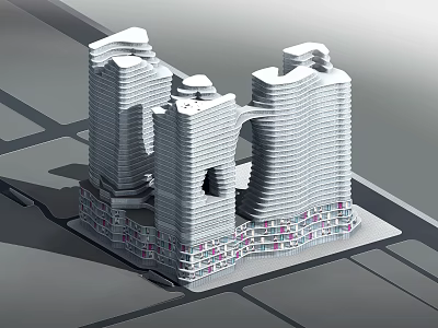 Modern High Rise Office Buildings With Unique Architectural Facade And Connected Structure 3d model
