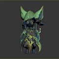 3D Fantasy Creature Figurine With Green Pointed Ear Hat Yellow Outfit And Black Body