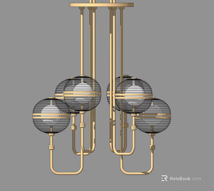 Modern Gold Frame Chandelier With Black Cage And Glass Balls For Interior Decor 3d model 