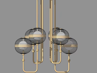 Modern Gold Frame Chandelier With Black Cage And Glass Balls For Interior Decor 3d model