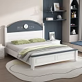 Modern Kids Bed with Blue White Headboard Dream Fulfill Clock and Nightstand