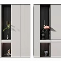 Modern White Shoe Cabinet Design With Storage Shelves And Decorative Elements 3d model