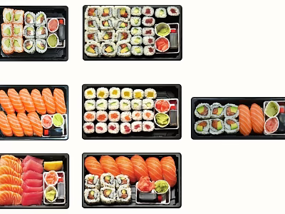 Fresh Assorted Sushi Platter With Different Types Of Rolls And Sashimi 3d model