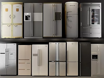 Refrigerators and Freezers in Various Styles Different Colors and Modern Designs 3d model