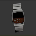 Modern Smart Watch Design With Metallic Strap Red Dial Control Buttons And Digital Screen