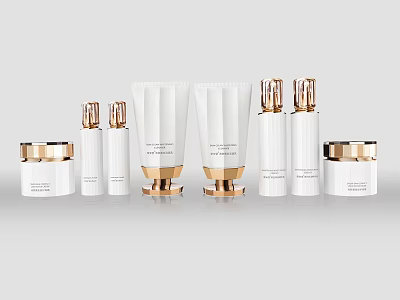 Elegant Luxury Cosmetics Collection With White Gold Bottles Tubes And Jars 3d model