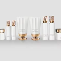 Elegant Luxury Cosmetics Collection With White Gold Bottles Tubes And Jars