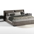 Modern Leather Double Bed Frame With Dark Headboard Nightstands Pillows And Round Rug