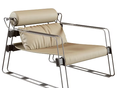 Modern Leisure Chair With Beige Padded Cushions And Stylish Metal Frame Design 3d model