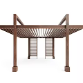 Stylish Wooden Pergola Outdoor Structure With Slatted Roof And Support Pillars Design