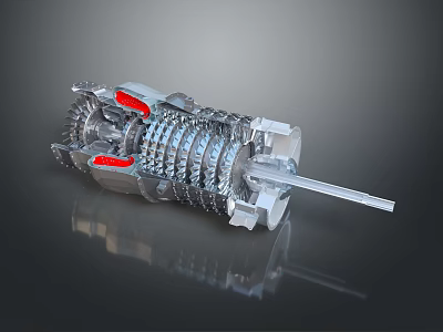 Mechanical Internal Structure With Gears Shaft Metal Components And Red Highlights 3d model