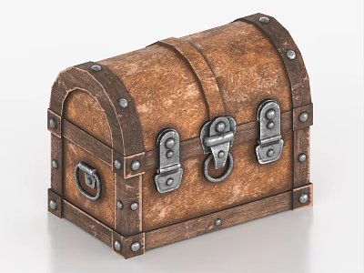 Vintage Wooden Chest With Domed Top Metal Clasps Rivets And Aged Brown Finish 3d model