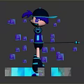 Man In Futuristic Helmet With Floating Purple Cubes And Blue Glowing Digital Base