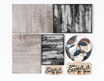 Stylish Square Rugs With Distressed Textured Patterns Gray Black Home Decor Accents 3d model