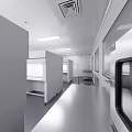 Modern Laboratory Interior Design With White Workbenches Fume Hoods And Lighting