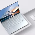Modern Slim Laptop With Scenic Screen Display And White Mouse On Desk