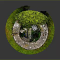 Garden Ornament Featuring Stone Circular Well Green Grass Small Tree Rope And Water Bucket