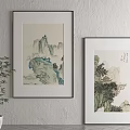 Traditional Chinese Landscape Paintings With Mountains Water And Trees Framed Hanging On Wall
