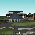 Resort Leisure Area Layout With Circular Buildings Swimming Pool Outdoor Seating Paths And Water Body