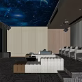 Modern Home Theater Interior With Starry Sky Ceiling Gray Walls White Sofas And TV Screen 3d model