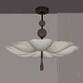 Ivory Petal Shaped Fabric Chandelier With Wooden Accents In Minimalist Room