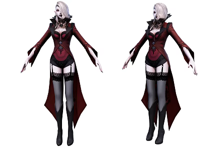 Game Movie Character With White Hair Red Black Gothic Outfit Long Coat And Boots 3d model