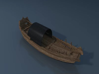 Traditional Wooden Boat Design With Black Canopy And Wooden Hull Structure 3d model