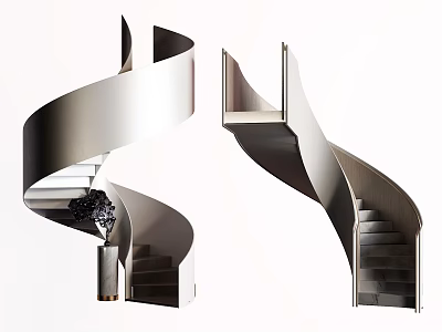 Modern Spiral Staircase Design With Curved Metal Structure And Wooden Steps 3d model