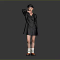 Black Shirt Dress With Matching Cap White Socks And Orange Shoes Fashion Outfit 3d model