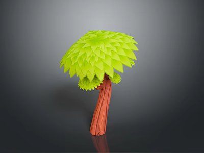 Feathery Green Leaf Tree with Brown Trunk on Dark Minimalist Background 3d model