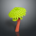 Feathery Green Leaf Tree with Brown Trunk on Dark Minimalist Background 3d model